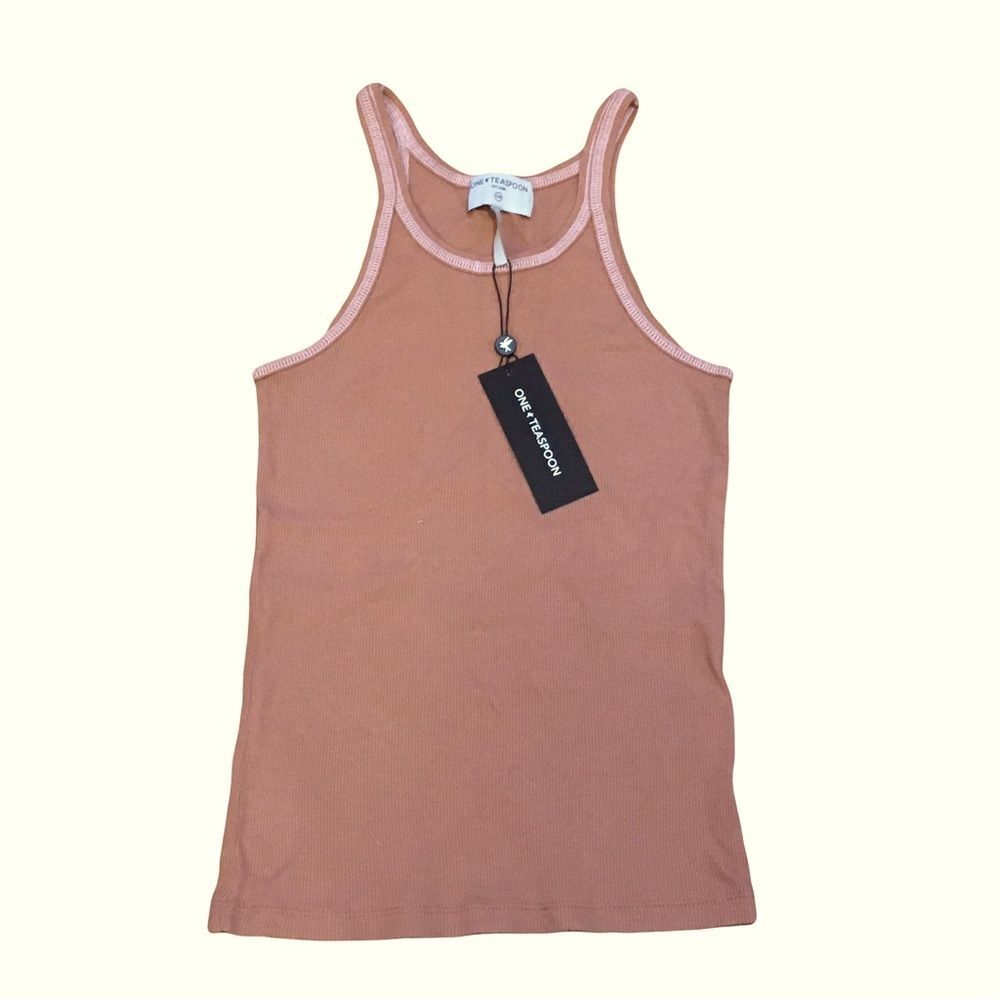 One Teaspoon XXS Pastel Orange Rust Ribbed Tank Top NEW